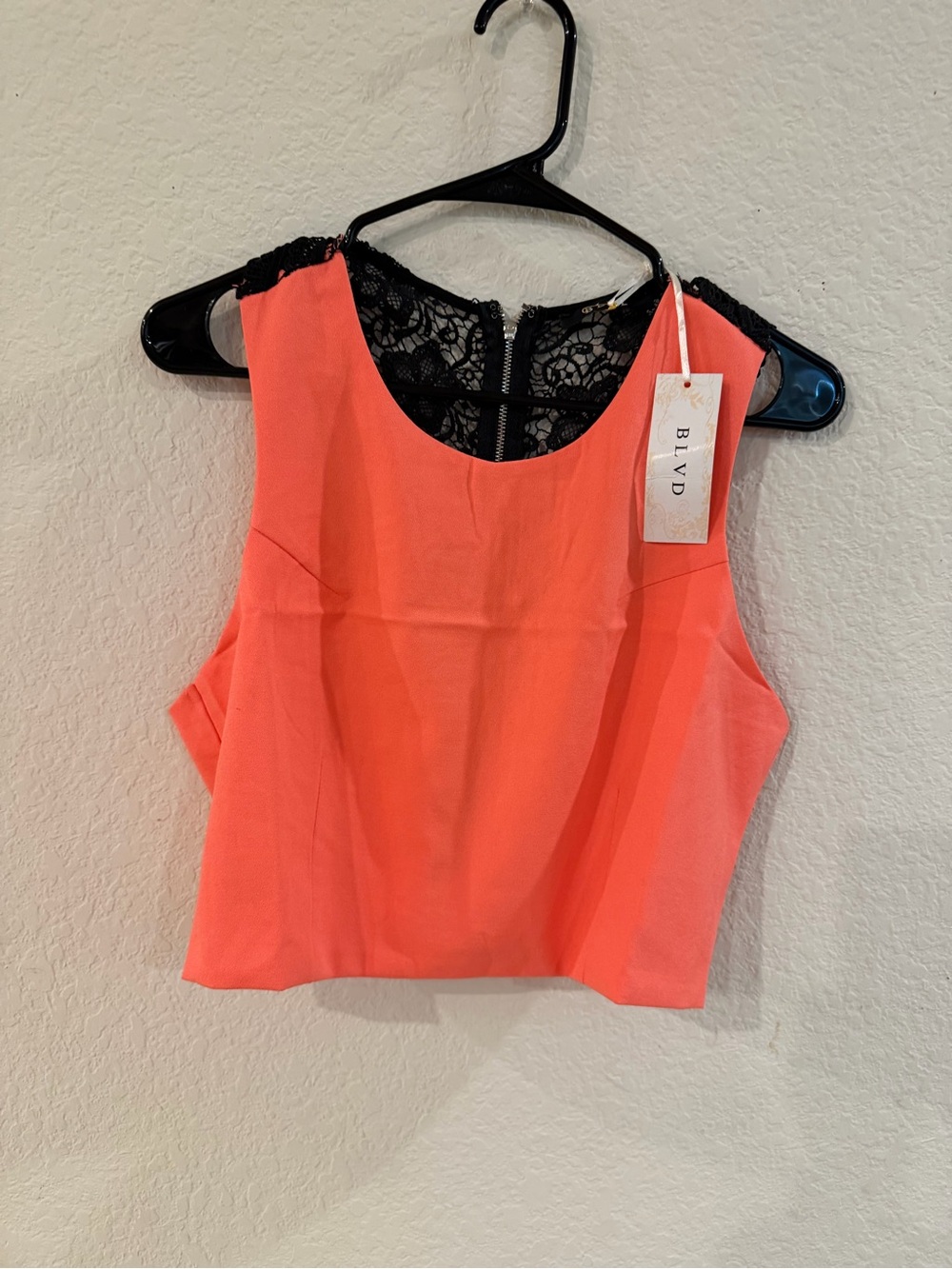 BLVD Coral-Orange Lace Back Sleeveless Top